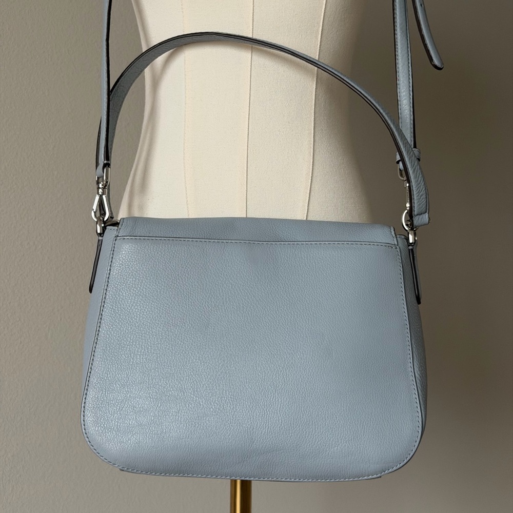 Kate Spade Polly Flap Convertible Medium Light Blue Leather Crossbody Bag - Picture 5 of 15